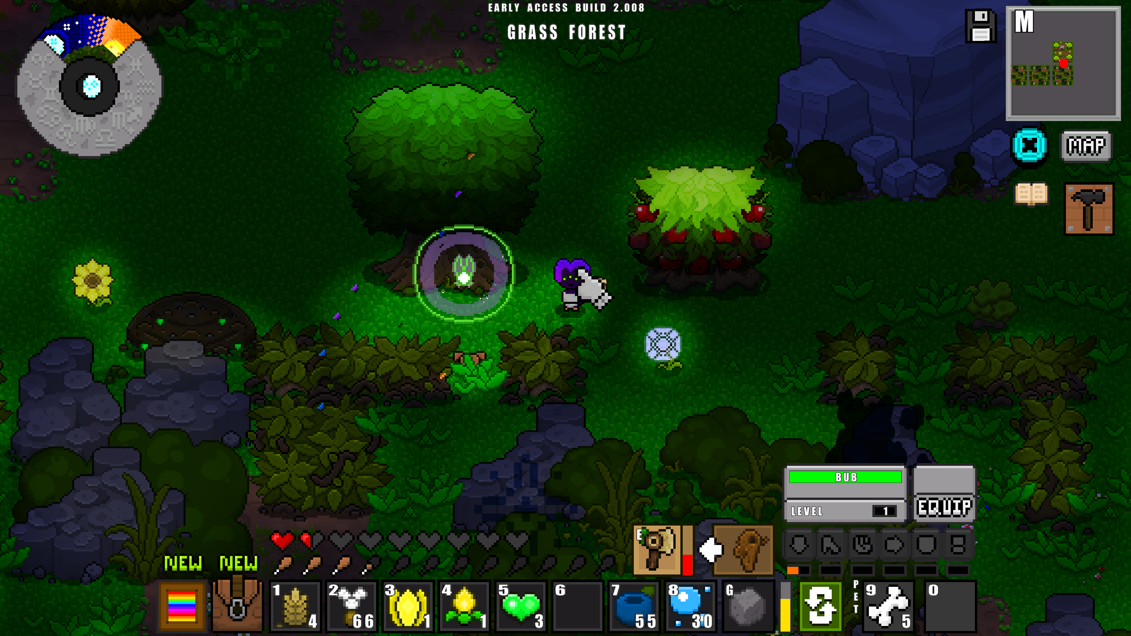 Exploring the lush grass forest with a dog companion in Adventure Craft